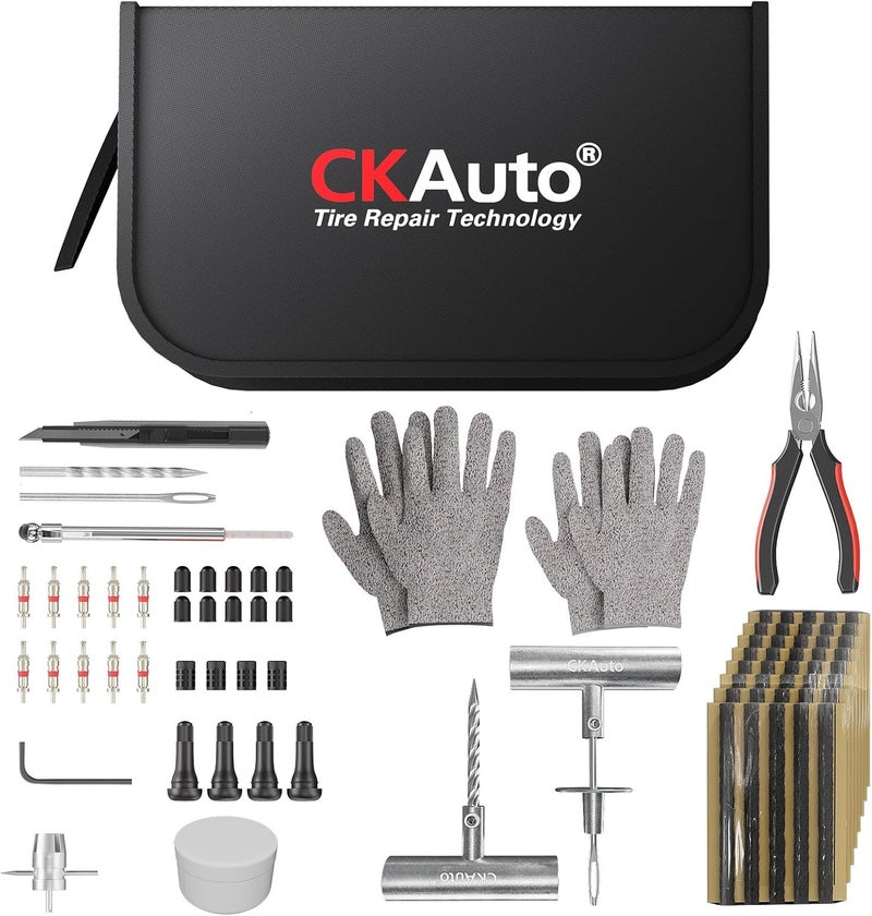 CKAuto Tire Plug Repair Kit, Heavy Duty Car Emergency Tool Kit for Flat Tire Puncture Repair, 80 Pcs Value Pack, Tire Patch Kit fit for Autos, Cars, Motorcycles, Trucks, RVs, etc. - Image 1